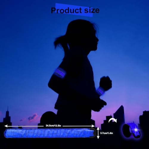 LED Safety Wristband Lights - Rechargeable Light Up Arm Ankle Band Kids Magic Slap Glow Bracelets Reflective Belt High Visibility for Night Cycling Walking Joggers Running Gear - color: Blue-Charge