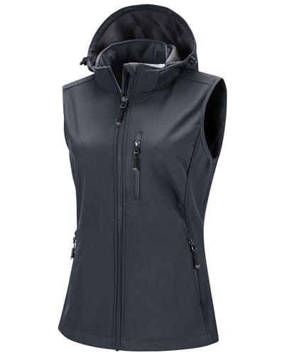 33,000ft Women's Hooded Lightweight Softshell Vest Fleece Lined for Running - color: Dark Grey, size: Medium