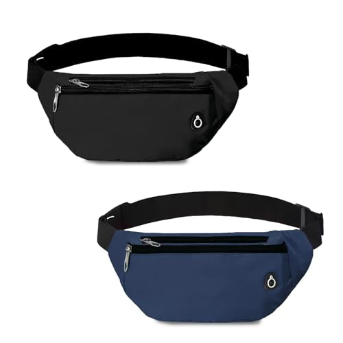 Fanny Pack for Women Men,Crossbody Water Resistant Sports Waist Bag Pack - color: 2pack-black/blue