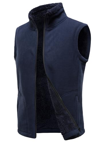 HOOD CREW Mens Fleece Vest with Zipper Pockets - color: Navyblue, size: Medium