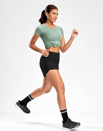 G Gradual Women's 3" Running Athletic Shorts with Phone Pocket - color: Black, size: Medium