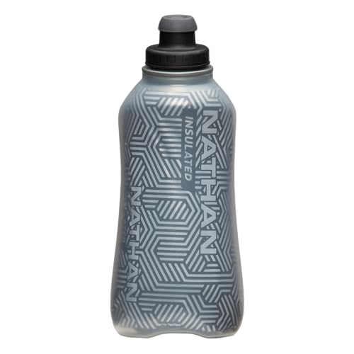 Nathan SpeedDraw 2 Insulated Handheld Running Water Bottle Flask – Double-Wall Insulation, Ergonomic Grip, Blast Valve Cap, Phone & Key Storage Pockets, Reflective Design - 18oz Insulated - Black - color: Black 18oz Insulated