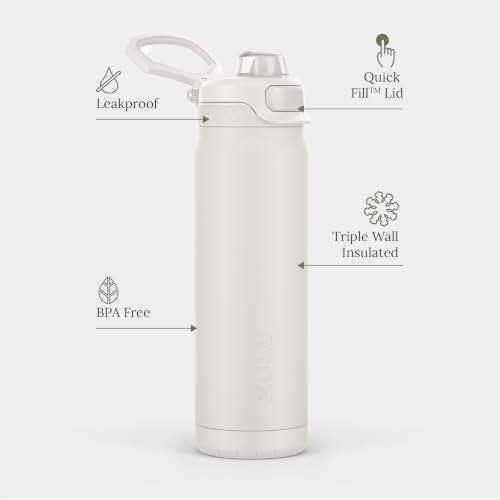 ZULU Powerfill Pro 24oz Stainless Steel Sip or Chug Water Bottle, White - color: White Monochrome, style: 24oz