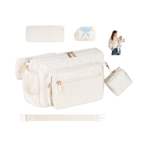 Rexmore Quilted Puffer Diaper Fanny Pack, Crossbody Mom Purse, Off White - color: Off White