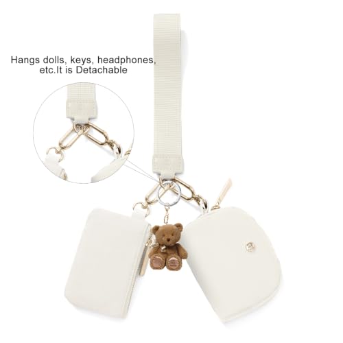 Keychain Wallet Mini Zip Around Wristlet Wallets for Women Detachable Dual Pouch Wristlet Portable Coin Purse Small Wallets - color: White + White
