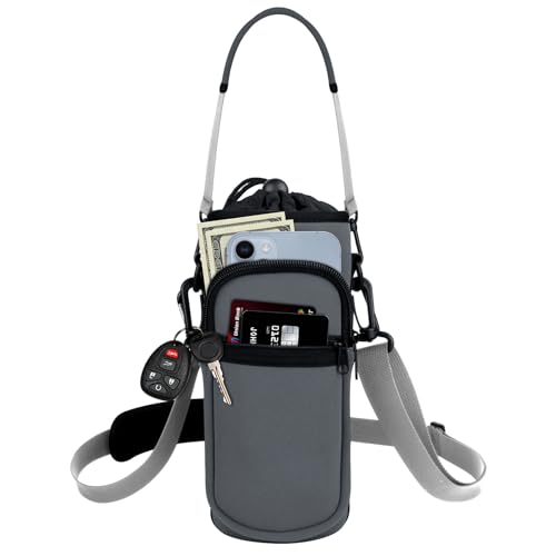 Crossbody Water Bottle Holder with Strap, Phone Pocket(Gray, 32, Ounces) - color: Gray
