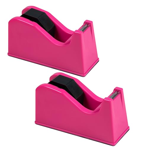 Desktop Tape Dispenser Adhesive Roll Holder (Fits 1" & 3" Core) with Weighted Nonskid Base (2Pack-Rose red) - color: 2pack-rose Red