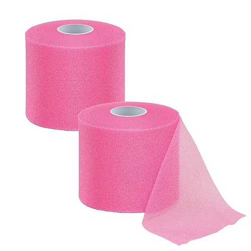 2 Rolls 60 Yards Pre-wrap Athletic Tape Foam Underwrap Tape Sports Foam Underwrap Bandage Athletic Foam Tape for Wrists Elbows Knees Ankles Hair (Pink) - color: Pink