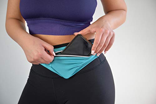 Stretchy Waist Pack, Adjustable No-Bounce Running Belt for Women and Men, Secure Extra Large Zipper Pocket, Moisture-Wicking Neoprene, Teal and Gray Fanny Bags, 2 Pack