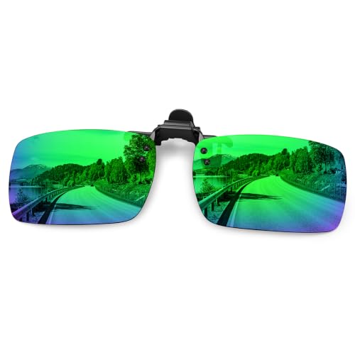 MEETSUN Polarized Clip On Sunglasses for Men Women, Fit Over Glasses - color: 1pack-green Mirror Lens