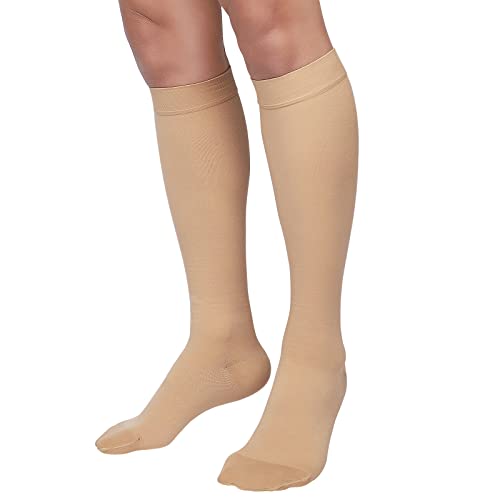 MGANG Knee High Compression Stockings for Men and Women, Closed Toe - color: Knee High Closed Toe Beige, size: Medium