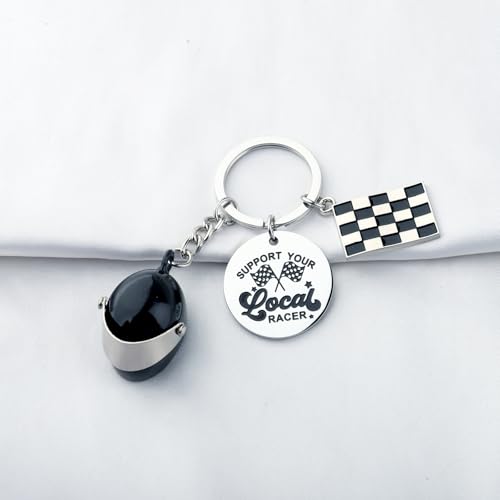 BNQL Racing Keychain Racing Car Gifts for Race Cars Lovers Support Your Local Racer Gift Driver Gifts Flag Keychain
