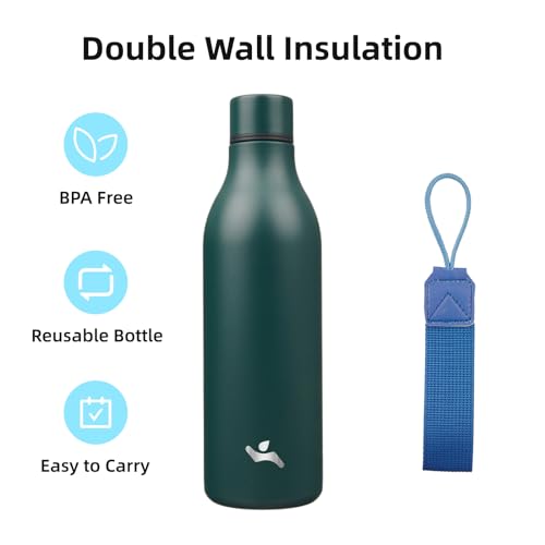 Konokyo 25 oz Insulated Stainless Steel Metal Water Bottle with Strap - color: Army Green, size: 25 Ounces