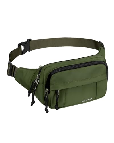 WATERFLY Fanny Pack Waist Bag: 2.5L Large 5 Zipper Pockets for Women Men - color: Military Green