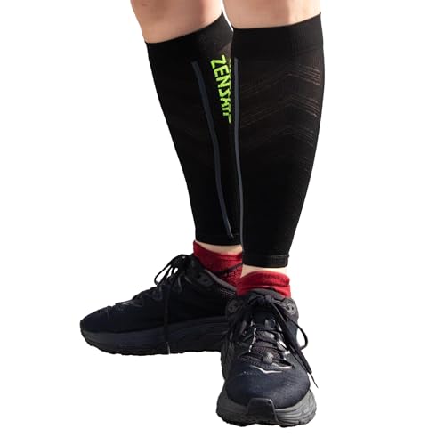 Zensah Featherweight Compression Leg Sleeves - Relieve Shin Splints, Calf Strains - color: Midnight Black, size: X-Large