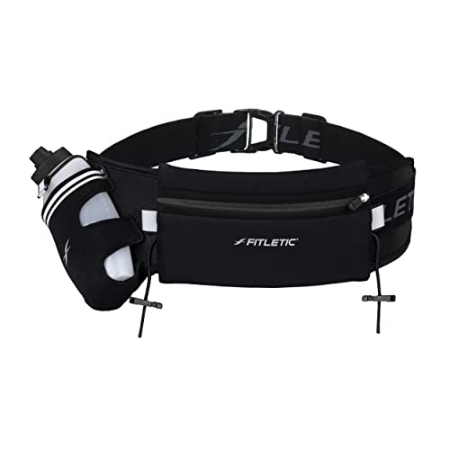 Fitletic Hydration Running Belt With 12oz Quick Flow Water Bottle For Men & Women –Race Belt, Gel Holder & Bib Toggles Patented Bounce Free Design, Water Resistant Fits All Phones –Fully Loaded - size: S/M (24"-34")