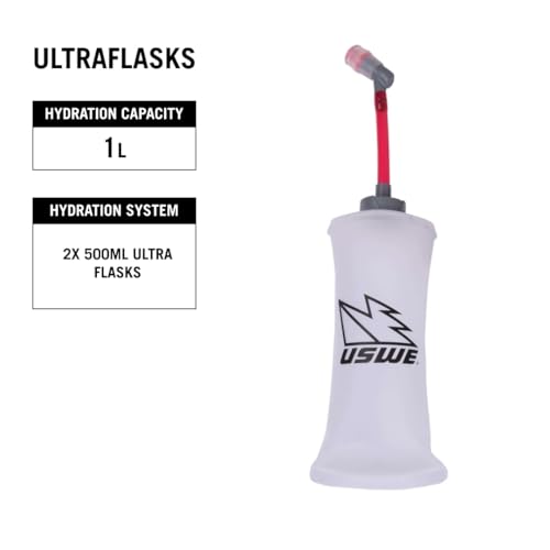 USWE Pace - Running Vest Hydration Pack with 2 x 500ml UltraFlask, Backpack for Men and Women - style: 8L, White, Medium