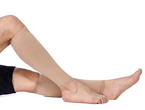 TOFLY Calf Compression Sleeve 20-30mmHg 1 Pair Footless For Men & Women - color: Beige, size: 3X-Large (1 Pair)