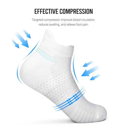 PAPLUS Ankle Compression Socks for Women, 6 Pairs Cushioned Running Socks - color: White（6 Pairs）, size: Large-X-Large