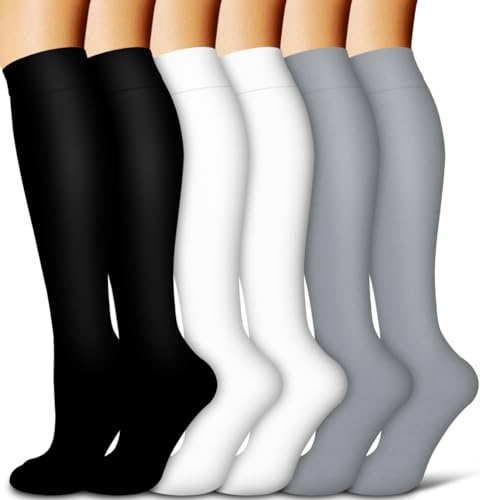 COOLOVER Copper Compression Socks for Women and Men(6 Pairs)-Best Support for Running, Athletic, Travel - color: 09 Black/Black/White/White/Gray/Gray, size: Small-Medium