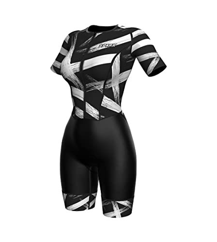 Sparx Aero Triathlon Suit Women Short Sleeve Tri Suit Women Running Swimming Cycling SkinSuit - color: Brushes, size: Small