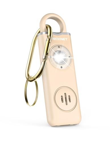 TECKNET Rechargeable Personal Safety Alarm for Women, 130dB Self Defense Keychain Alarm with SOS Strobe Light, Low Battery Notice, Personal Alarm Loud Siren Safety Keychain for Girls Kids Elderly - color: Beige