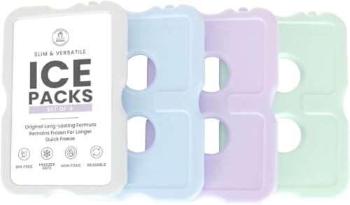Healthy Packers Ice Packs for Lunch Boxes, Slim Cooler Ice Packs - color: Pastel (4 Pack)