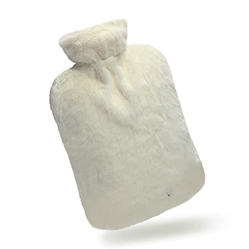 BICAREE Hot Water Bottle with Cover, 2L PVC Hot Water Bag for Neck, Shoulder Pain and Hand Feet Warmer, Menstrual Cramps, Hot Compress and Cold Therapy(Lily White) - style: White