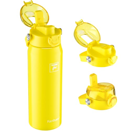 Fanhaw 24oz Stainless Steel Water Bottle with 2-in-1 Lid, Bright Yellow - color: Bright Yellow