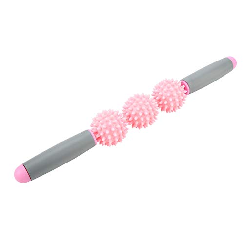 Muscle Roller Stick, Portable Yoga Massage Stick with 3 Spiky Balls for Deep Tissue Relief, Myofascial Release Massager for Legs Arms Back Shoulders Neck Pain Relief (Pink) - color: Pink
