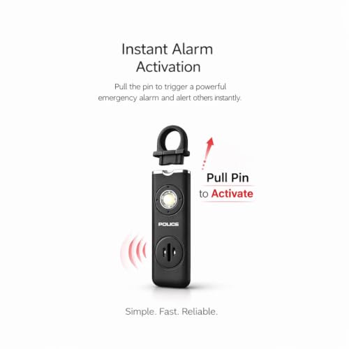 Police Personal Safety Alarm Keychain, Rechargeable Loud Emergency Alarm w/ Strobe Light, Portable Self Defense Alarm for Women, Kids, Seniors, Travel, Black