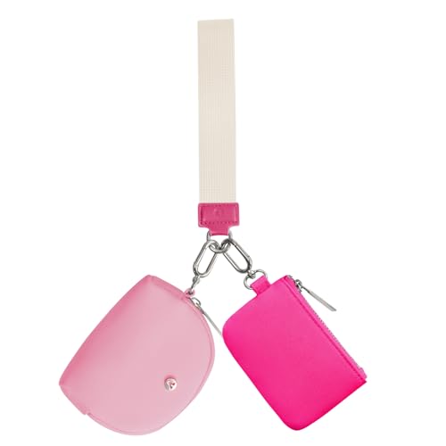 VUTUXA KeyChain Wallet Wristlet For Women Mini Zip Dual Pouch Coin Purse - color: rose red +pink