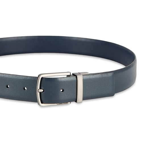 Calvin Klein Men’s Reversible Leather Belt - 2‑in‑1 Versatile Modern Style - color: Navy/Navy Textured, size: Small (30-32)