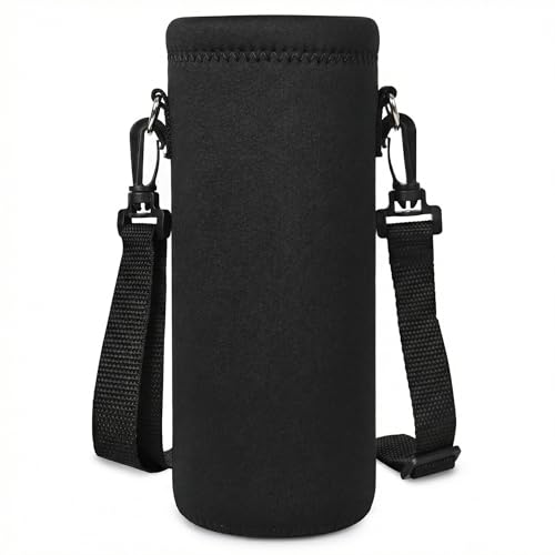 RICHEN Neoprene Water Bottle Carrier Bag with Adjustable Shoulder Strap,Insulated Water Bottle Cover for Stainless Steel/Glass/Plastic Bottles - color: Charcoal Black, size: 500ml
