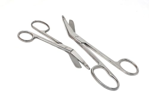 Set of 2 pcs One Large Ring Bandage Scissors 5.5" + 7.25", Stainless Steel For Vet Tech Nurse Made of Premium Quality Stainless Steel (Silver) - color: Silver