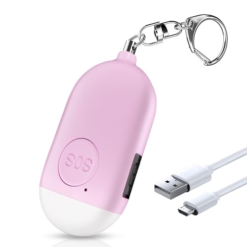 Personal Safety Alarm - Rechargeable - Strobe LED Flashlight - SOS Emergency Loud Alarm - Self-Defense Keychain - for Women, Students, Kids, and Seniors (Pink) - color: Pink