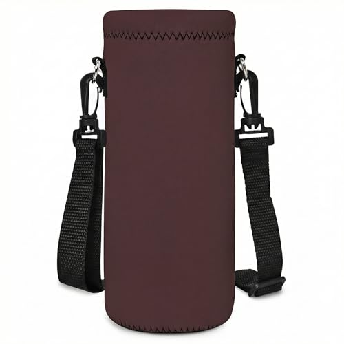 AUPET Water Bottle Sling Bag Carrier Crossbody Sleeve,Insulated Neoprene Bottle Case Holder Pouch Cover 500ML/17oz with Shoulder Strap for Walking Women Men - color: Dark Cherry Brown