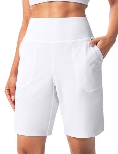 Women's 6"/9" Shorts with Zipper Pocket - color: 9″-white, size: XX-Large