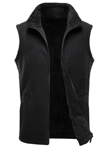 HOOD CREW Mens Fleece Vest with Zipper Pockets - color: Black, size: XX-Large