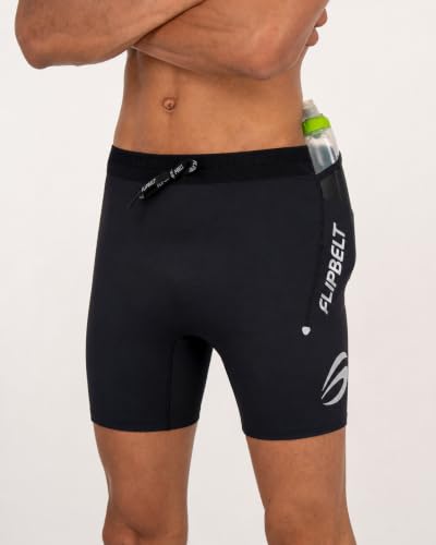 FlipBelt Men's Running Compression Shorts with Built-in Running Belt - color: Elite Black, size: X-Small