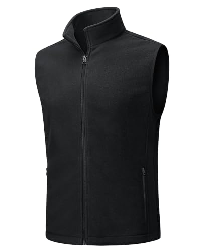 TACVASEN Men's Fleece Vest Winter Casual Vests Outerwear Sleeveless Jacket - color: Black, size: X-Large