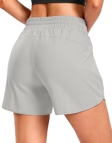 SANTINY Women's 3.5''/5''/7'' Athletic Gym Running Shorts Zipper Pockets - color: Dusty White, size: Small