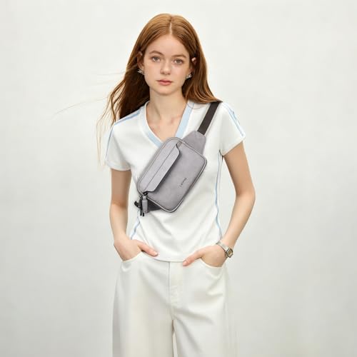 LATMAP 3L Fanny Packs for Women Cross Body Bag Leather Belt Bag Greyish - color: Light Grey