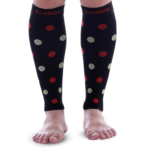 Doc Miller Calf Compression Sleeves 20-30 mmHg for Women & Men, 1 Pair - color: Black/Redgreen, size: Small