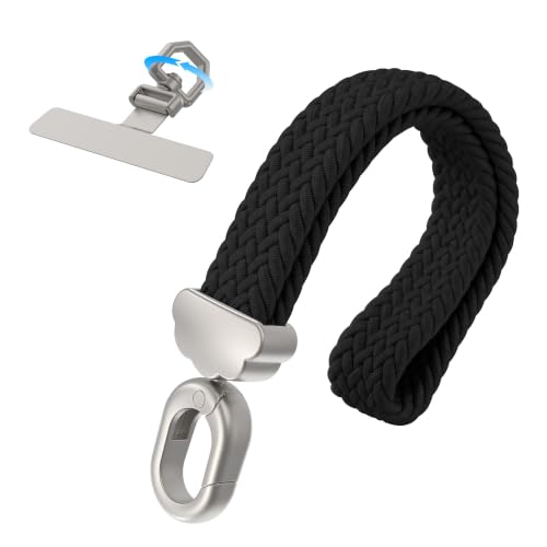 Stretchy Phone Wrist Strap, with 360° Rotatable Metal Tab - color: Black