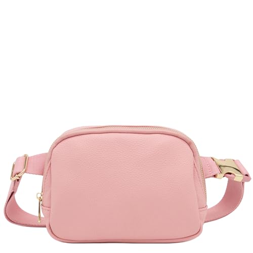Lightweight Soft PU Pebbled Leather Sling Fanny Pack Belt Bag with Gold Metal Buckle (Pink) - color: Pink