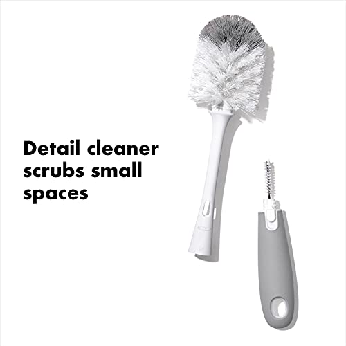 OXO Tot Baby Bottle Brush with Nipple Cleaner and Stand, Gray 2-Pack