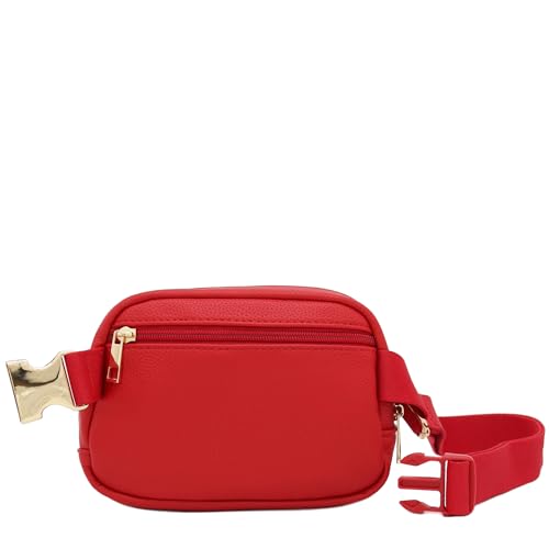 Lightweight Soft PU Pebbled Leather Sling Fanny Pack Belt Bag with Gold Metal Buckle (Red) - color: Red