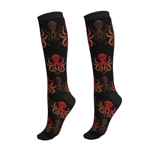 Compression Socks, Unisex 15-20 mmHg Knee High Support Socks - color: Creepy Octopus