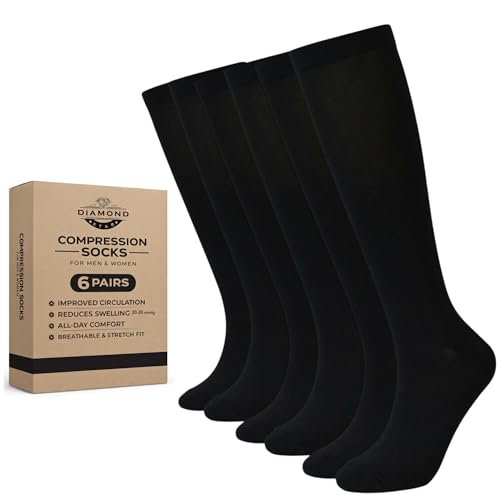 Diamond Star 6 Pairs Compression Socks for Men & Women, Knee High Socks - color: 6 Pairs Black